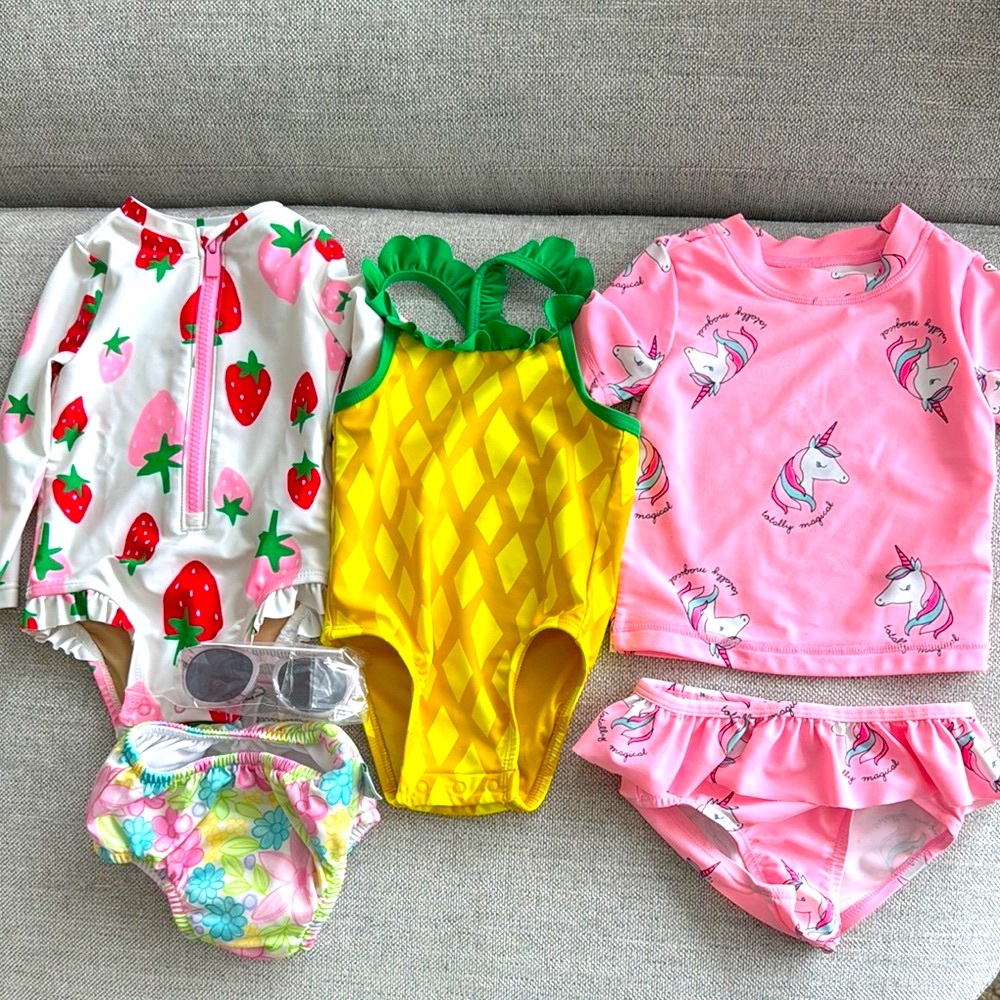 Kids Swimwear Set - Pink, Yellow, Green